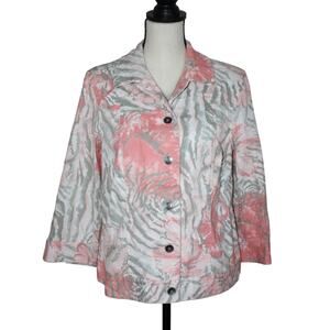 Chico's Women's Jacket Size 1 Cotton Coral Gray Button Up Blazer Casual Comfy